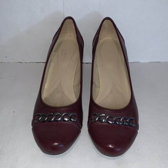 naturalizer N5 comfort US Susy brown slip on heels w/silver tone chain size 7M - Picture 2 of 16